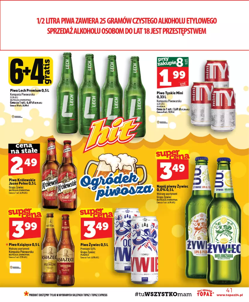 Gazetka promocyjna Topaz - Gazetka - ważna 15.10 do 21.10.2026 - strona 41 - produkty: Królewski, Książęce, Lech Premium, Melon, Piwo, Top, Tyskie