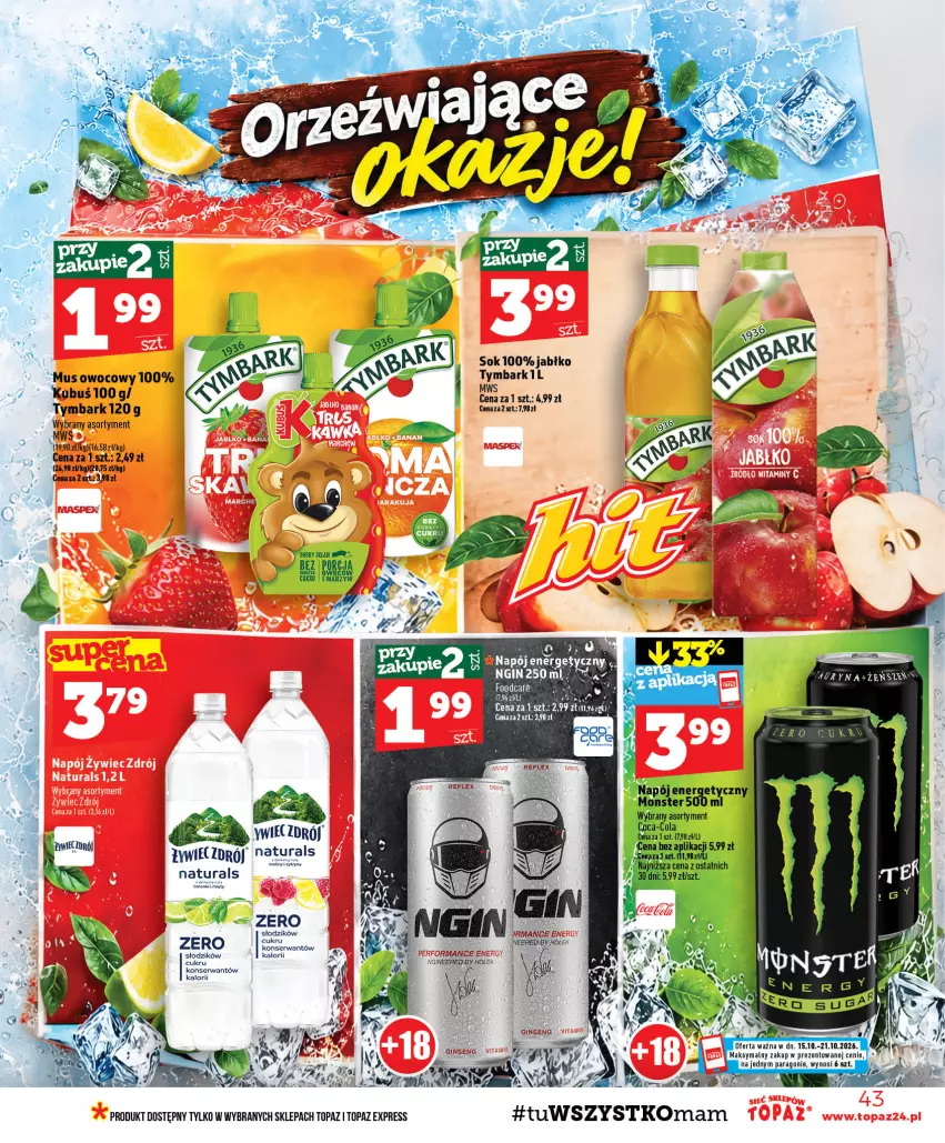 Gazetka promocyjna Topaz - Gazetka - ważna 15.10 do 21.10.2026 - strona 43 - produkty: Gin, Mus, Ser, Sok, Top, Tymbark