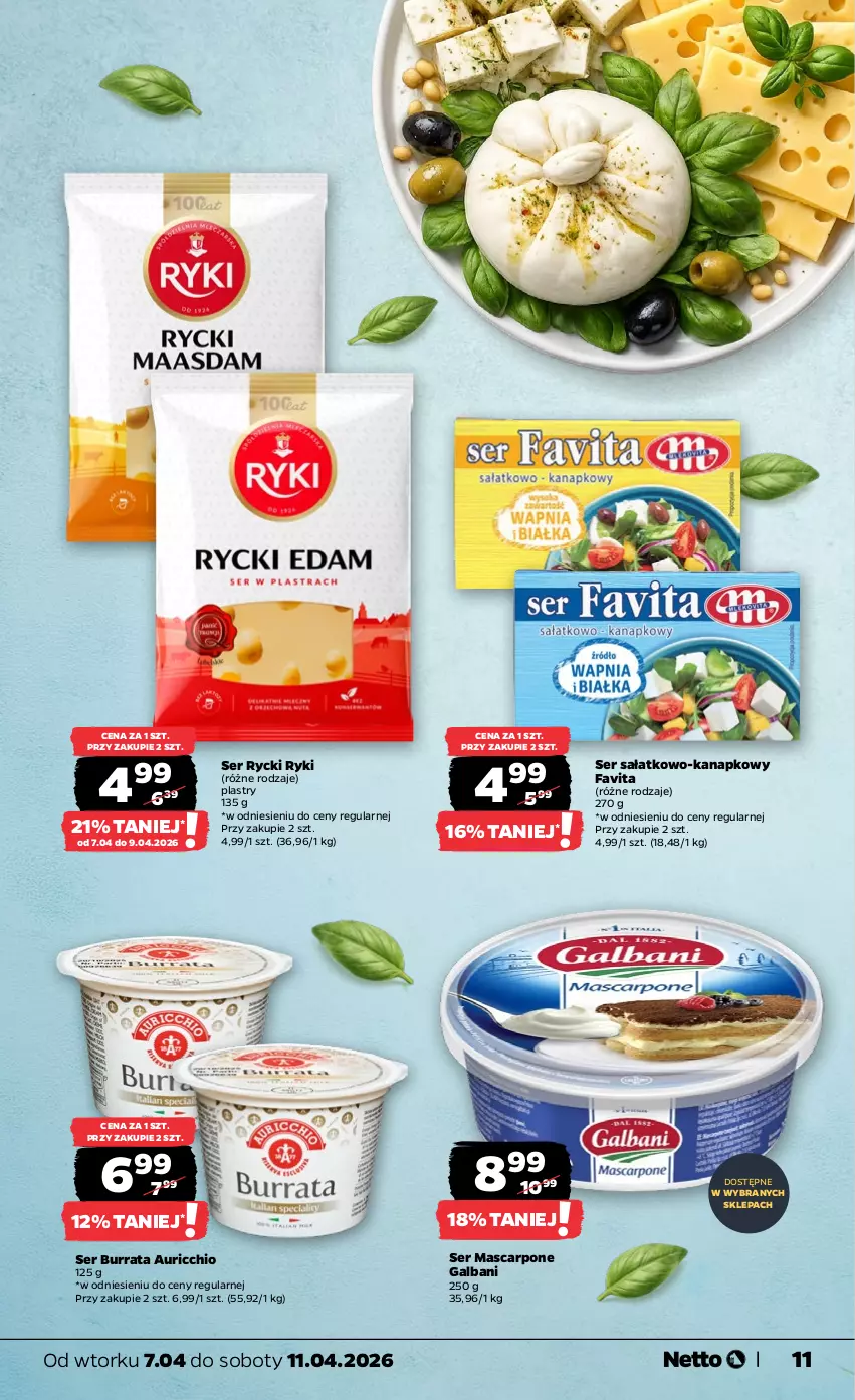Gazetka promocyjna Netto - Od Wtorku - ważna 07.04 do 11.04.2026 - strona 11 - produkty: Burrata, Fa, Favita, Galbani, Mascarpone, Sałat, Ser, Ser sałatkowo-kanapkowy