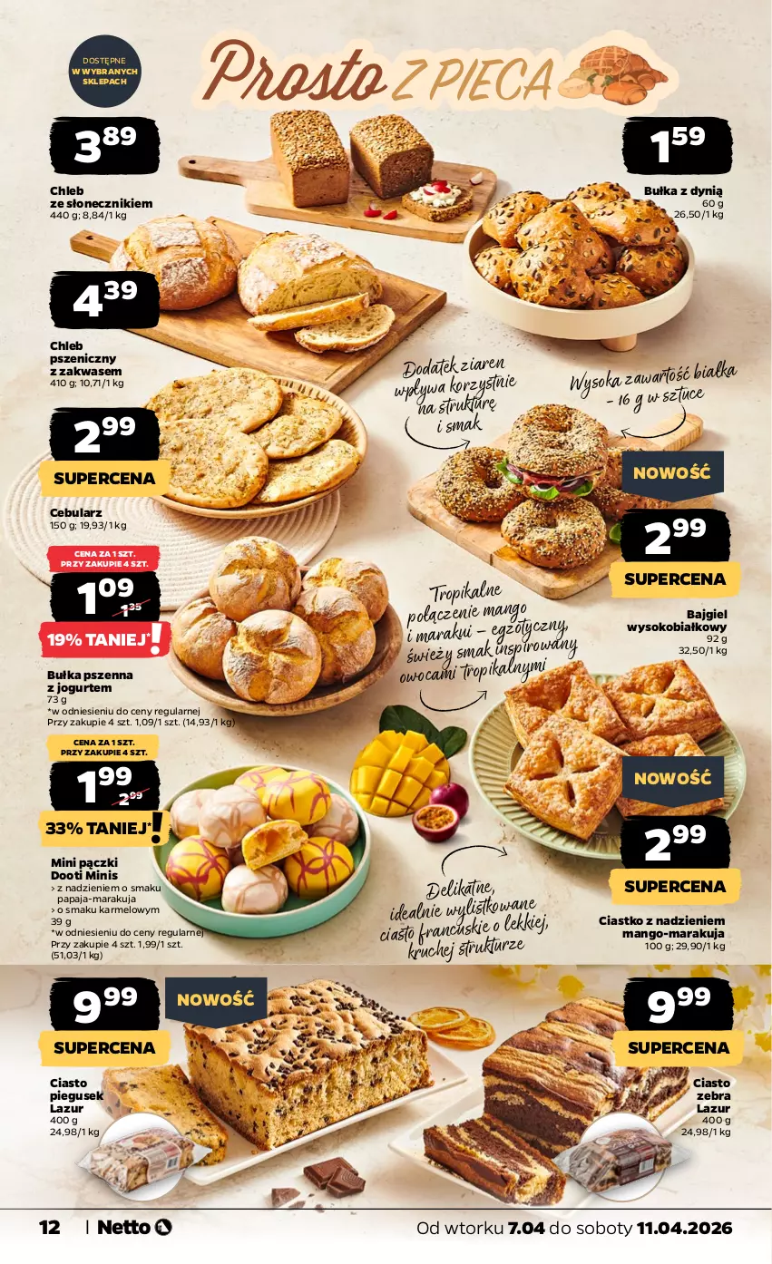 Gazetka promocyjna Netto - Od Wtorku - ważna 07.04 do 11.04.2026 - strona 12 - produkty: Bułka, Cebula, Chleb, Ciasto francuskie, Dynią, Jogurt, Lazur, Mango, Papaja, Sok