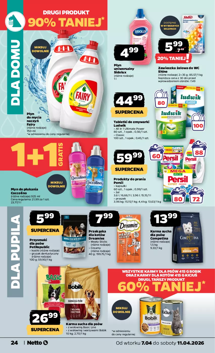 Gazetka promocyjna Netto - Od Wtorku - ważna 07.04 do 11.04.2026 - strona 24 - produkty: Coccolino, Do mycia naczyń, Fa, Fairy, Gra, Gry, Ludwik, Persil, Płyn do mycia, Płyn do mycia naczyń, Płyn do płukania, Przekąska dla kotów, Przysmaki, Sidolux, Tablet, Tabletki do zmywarki, Warzywa, Zmywarki