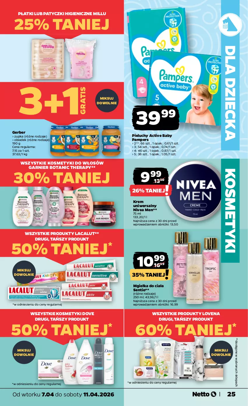 Gazetka promocyjna Netto - Od Wtorku - ważna 07.04 do 11.04.2026 - strona 25 - produkty: Dove, Garnier, Gerber, Gra, Krem uniwersalny, Lacalut, Nivea, Nivea Men, Pampers, Pieluchy