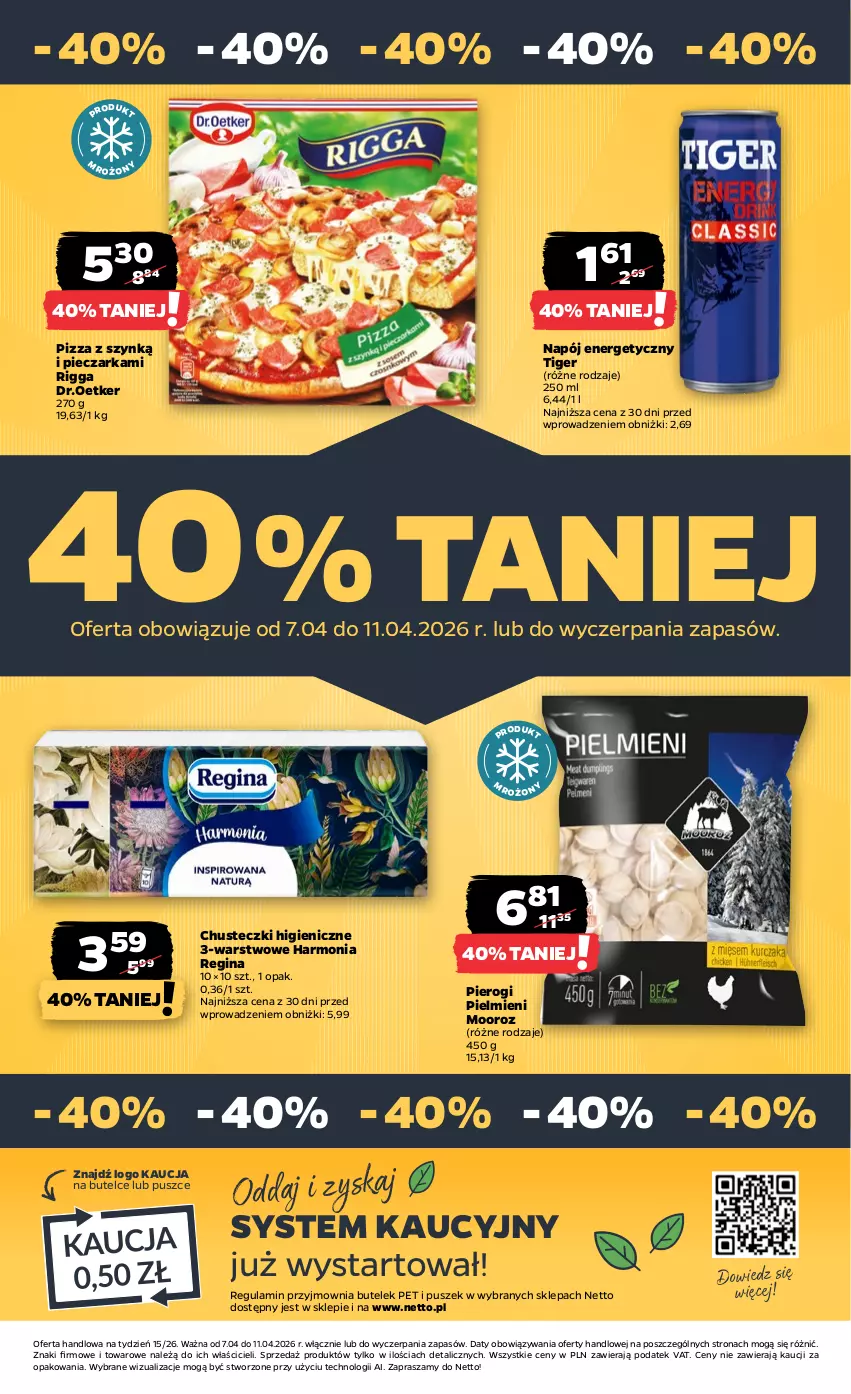 Gazetka promocyjna Netto - Od Wtorku - ważna 07.04 do 11.04.2026 - strona 27 - produkty: Chusteczki, Gin, Napój, Napój energetyczny, Piec, Pieczarka, Pierogi, Pizza, Tiger