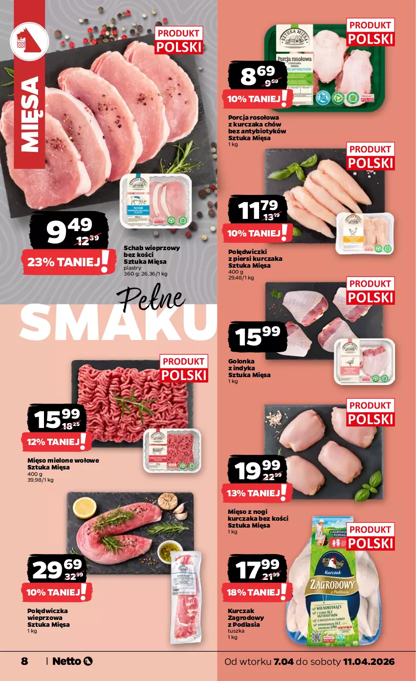 Gazetka promocyjna Netto - Od Wtorku - ważna 07.04 do 11.04.2026 - strona 8 - produkty: Golonka z indyka, Kurczak, Mięso, Mięso mielone, Polędwiczka wieprzowa, Por, Schab wieprzowy, Tusz