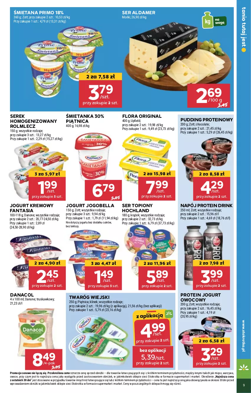 Gazetka promocyjna Stokrotka - Market - ważna 10.10 do 16.10.2024 - strona 9 - produkty: Bell, Bella, Danone, Fa, Fanta, Flora, Gin, Hochland, Jogobella, Jogurt, Jogurt owocowy, Mięso, Napój, Owoce, Piątnica, Pudding, Rolmlecz, Ser, Ser topiony, Serek, Serek homogenizowany, Top, Twaróg, Warzywa, Zott