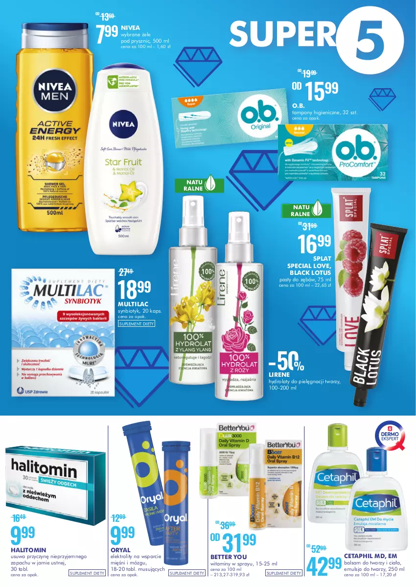 Gazetka promocyjna Super Pharm - Gazetka - ważna 06.04 do 19.04.2021 - strona 2 - produkty: Cetaphil, Emulsja, Hydrolat, Lack, Lirene, Multilac, Mus, Nivea, O.B., Suplement diety, Synbiotyk, Tampony