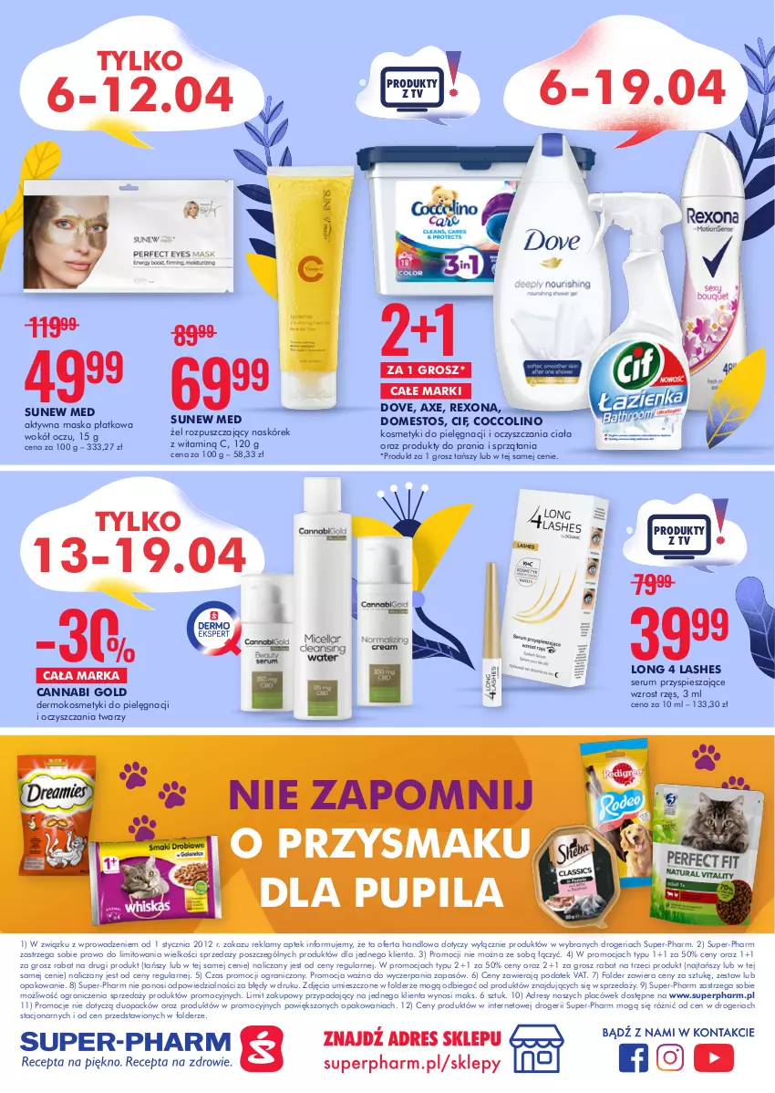 Gazetka promocyjna Super Pharm - Gazetka - ważna 06.04 do 19.04.2021 - strona 20 - produkty: Cif, Coccolino, Domestos, Dove, Dres, Gra, Kosmetyki do pielęgnacji, Long 4 Lashes, Maska, Rexona, Rum, Ser, Serum