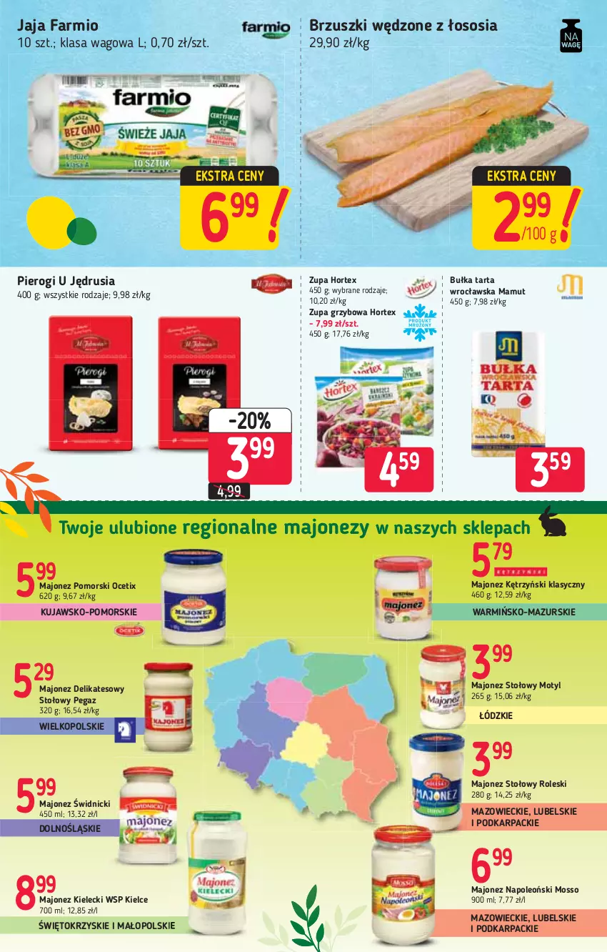 Gazetka promocyjna Stokrotka - Market - ważna 18.03 do 24.03.2021 - strona 4 - produkty: Bułka, Bułka tarta, Fa, Hortex, Jaja, Karp, Majonez, Ocet, Oleo, Pierogi, Sos, Tarta, Zupa