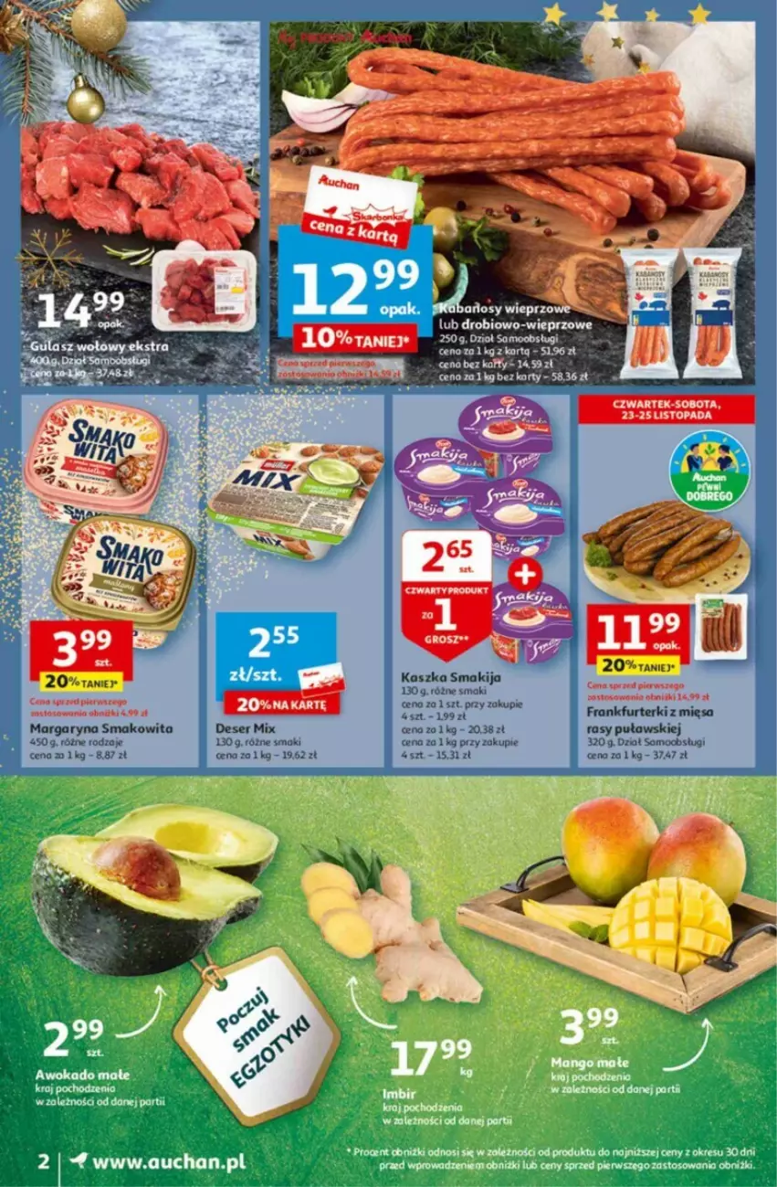 Gazetka promocyjna Auchan - ważna 23.11 do 29.11.2023 - strona 2 - produkty: Deser, Frankfurterki, Margaryna, Ser, Smakija, Smakowita