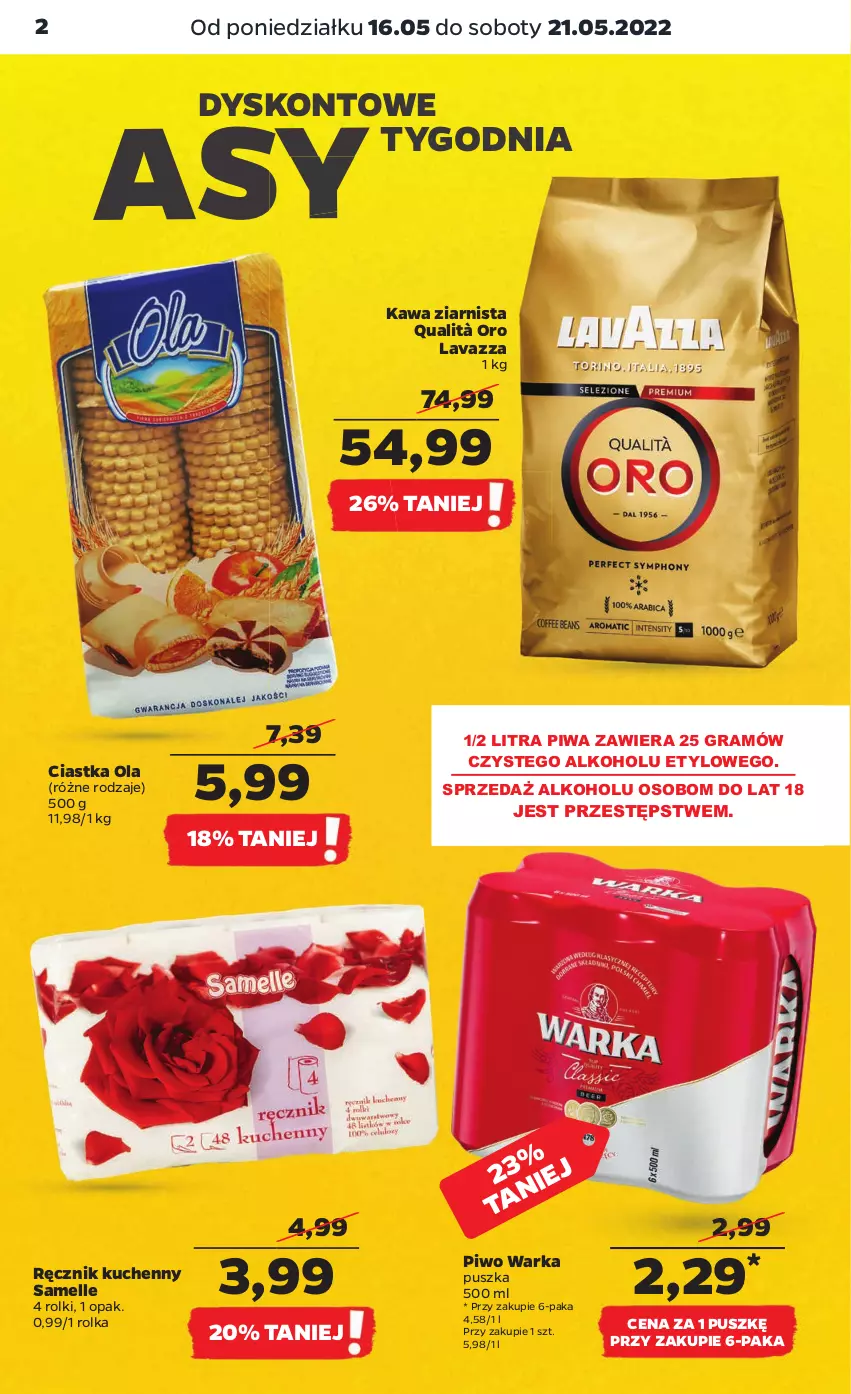 Gazetka promocyjna Netto - Gazetka spożywcza - ważna 16.05 do 21.05.2022 - strona 2 - produkty: Ciastka, Gra, Kawa, Kawa ziarnista, Lavazza, Piwa, Piwo, Ręcznik, Ręcznik kuchenny, Rolki, Warka