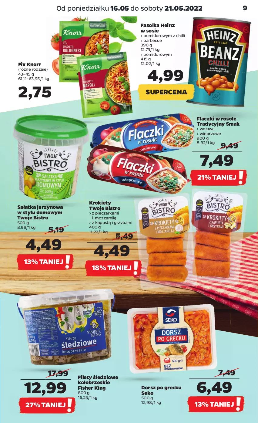 Gazetka promocyjna Netto - Gazetka spożywcza - ważna 16.05 do 21.05.2022 - strona 9 - produkty: Dorsz, Fa, Heinz, Kapustą, Knorr, Krokiety, Piec, Pieczarka, Sałat, Sałatka, SEKO, Sos