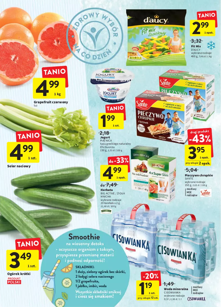 Gazetka promocyjna Intermarche - ważna 03.03 do 09.03.2022 - strona 24 - produkty: Chrupki, Cisowianka, Gra, Herbata, Jogurt, Ogórek, Piątnica, Piec, Pieczywo, Pieczywo chrupkie, Sante, Seler naciowy, Woda, Woda mineralna