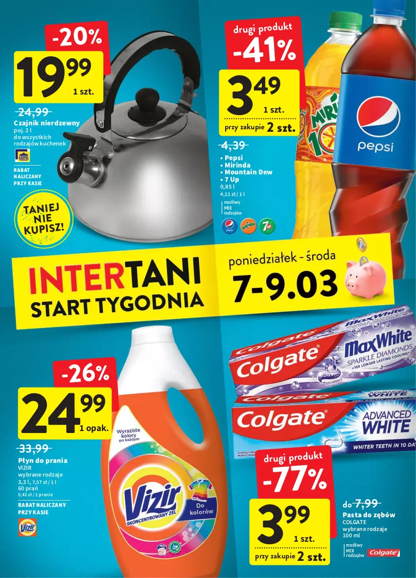 Gazetka promocyjna Intermarche - ważna 03.03 do 09.03.2022 - strona 37 - produkty: Colgate, Czajnik, LG, Mirinda, Pasta do zębów, Pepsi, Płyn do prania, Vizir