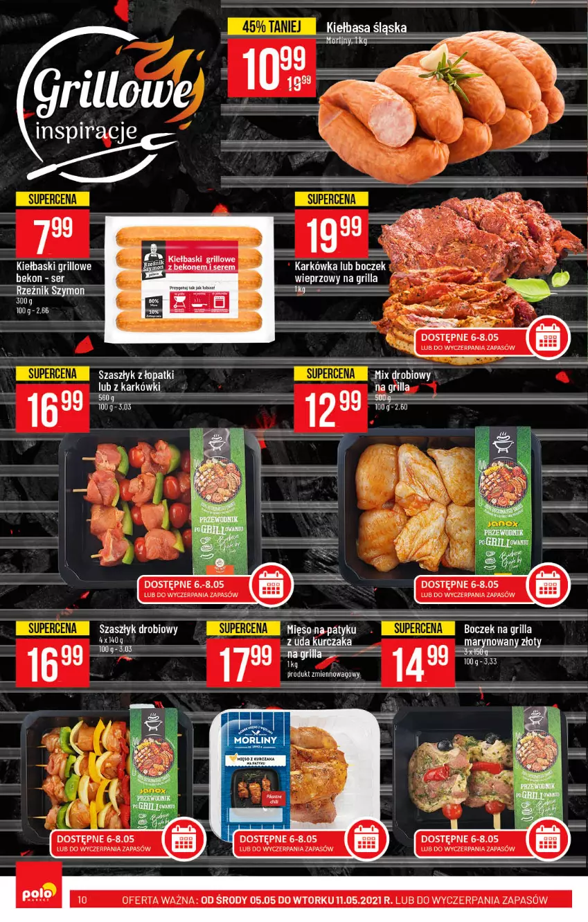 Gazetka promocyjna PoloMarket - Gazetka promocyjna  r - ważna 05.05 do 11.05.2021 - strona 10 - produkty: Beko, Boczek, Grill, Kiełbasa, Kiełbasa śląska, Kurczak, Przewodnik, Ser