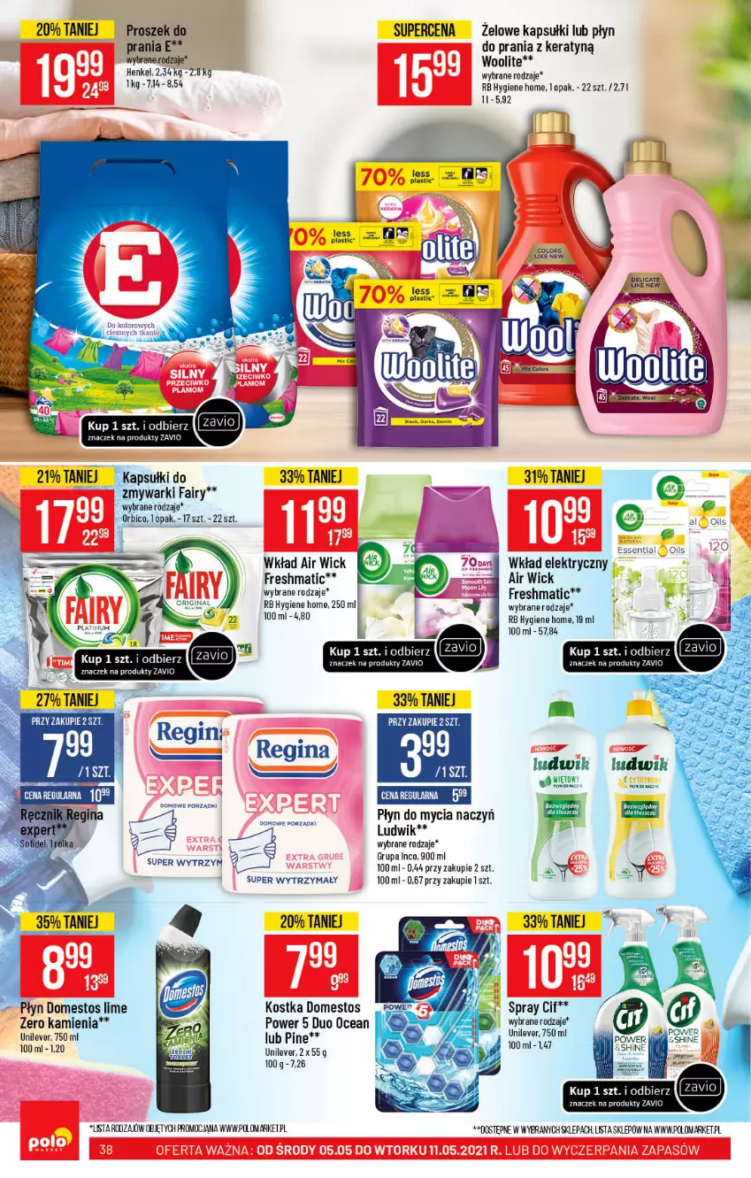 Gazetka promocyjna PoloMarket - Gazetka promocyjna  r - ważna 05.05 do 11.05.2021 - strona 38 - produkty: Air Wick, BIC, Cif, Do mycia naczyń, Domestos, Fa, Fairy, Gin, Ludwik, Płyn do mycia, Płyn do mycia naczyń, Płyn do prania, Por, Proszek do prania, Woolite, Zmywarki