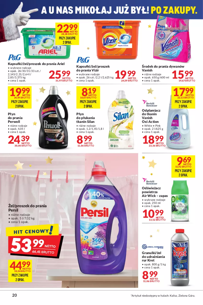 Gazetka promocyjna Makro - [Oferta promocyjna] Artykuły spożywcze i przemysłowe - ważna 30.11 do 13.12.2021 - strona 20 - produkty: Air Wick, Ariel, Dywan, Gra, Kret, Odplamiacz, Odświeżacz powietrza, Persil, Perwoll, Płyn do płukania, Płyn do prania, Proszek do prania, Silan, Vanish, Vizir