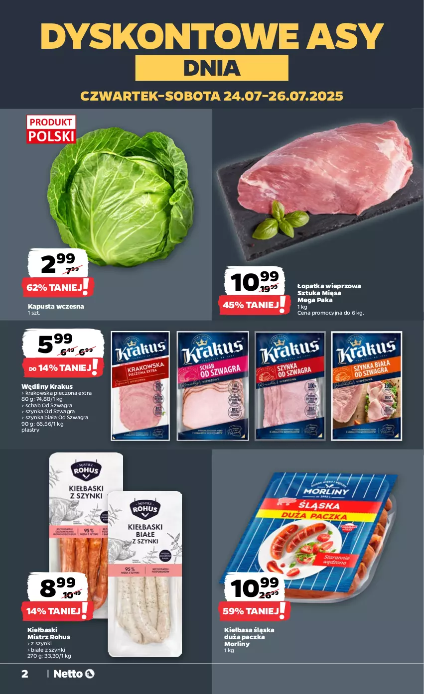 Gazetka promocyjna Netto - Od Czwartku - ważna 24.07 do 26.07.2025 - strona 2 - produkty: Gra, Kiełbasa, Kiełbasa śląska, Krakus, Morliny, Piec, Szynka, Szynka biała