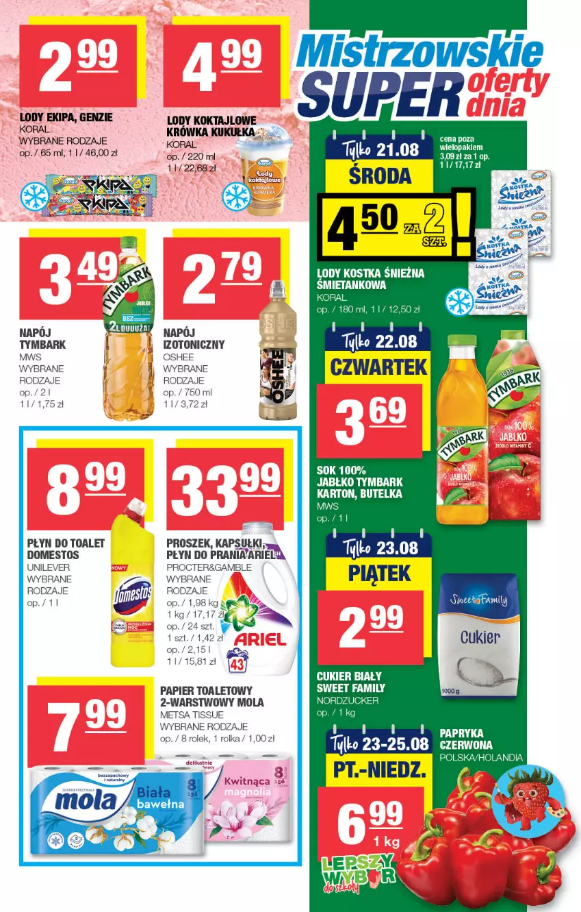 Gazetka promocyjna Spar - Spar - ważna 11.08 do 21.08.2024 - strona 7 - produkty: Cukier, Domestos, Fa, LG, Lody, Mola, Oshee, Papier, Papier toaletowy, Płyn do prania, Tymbark