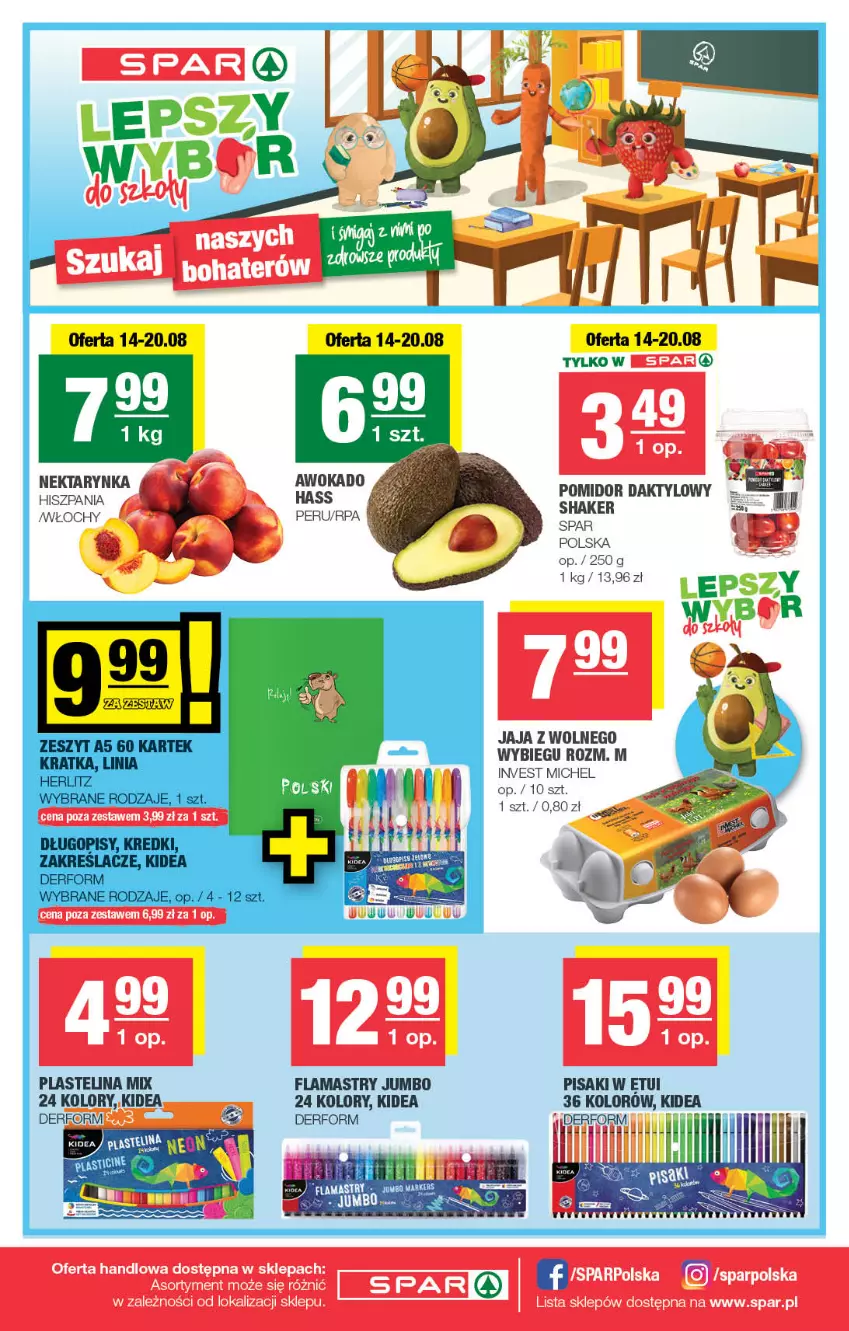 Gazetka promocyjna Spar - Spar - ważna 11.08 do 21.08.2024 - strona 8 - produkty: Flamastry, Jaja, Jaja z wolnego wybiegu, Nektar, Nektarynka, Plastelina