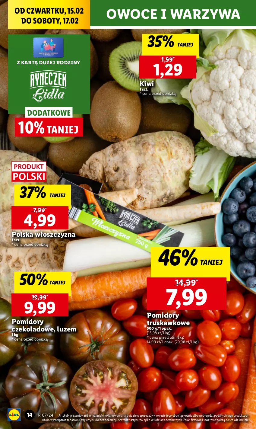 Gazetka promocyjna Lidl - GAZETKA - ważna 15.02 do 17.02.2024 - strona 16 - produkty: Chleb, Kiwi, Owoce, Pomidory, Ser, Warzywa