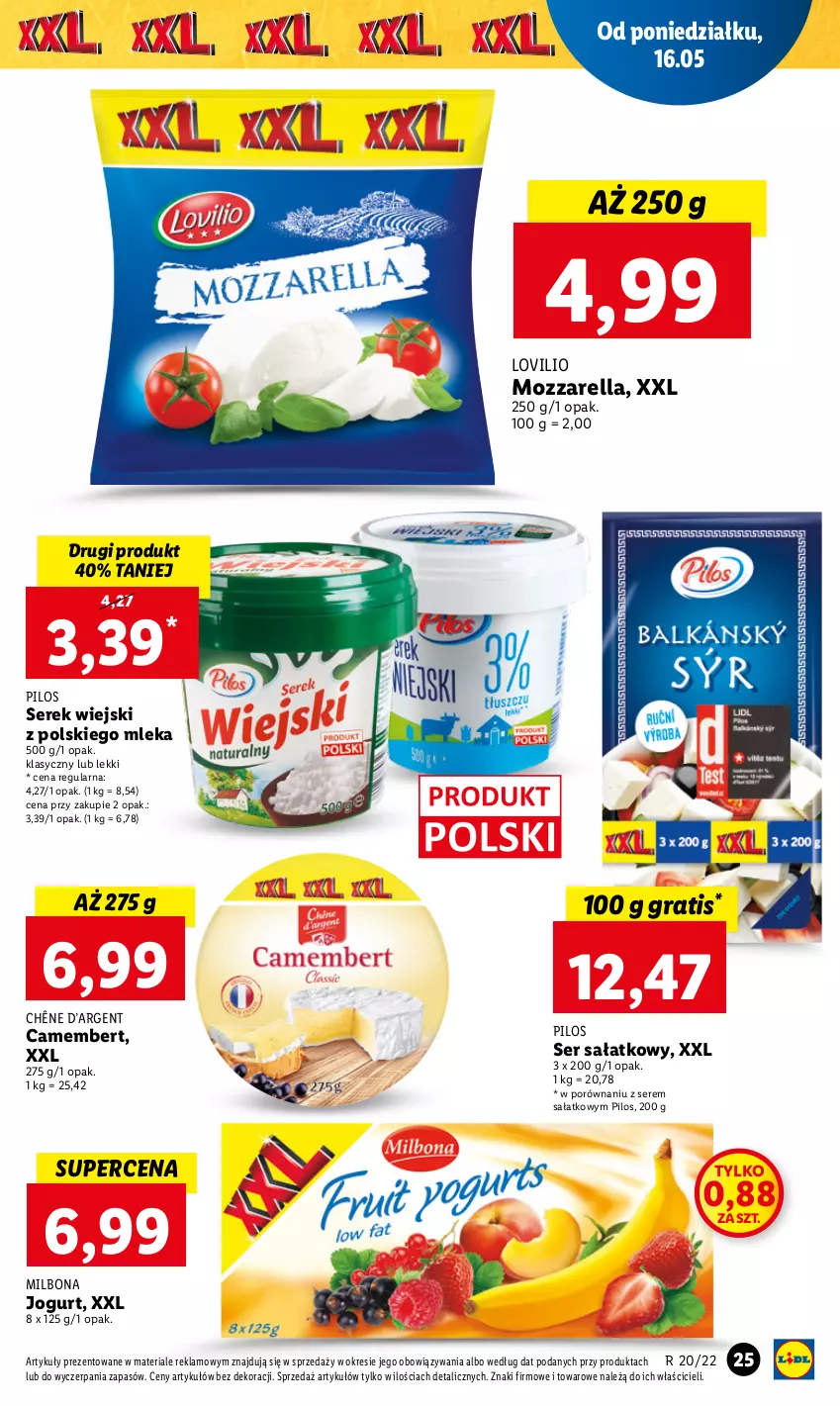 Gazetka promocyjna Lidl - GAZETKA - ważna 16.05 do 18.05.2022 - strona 25 - produkty: Camembert, Gra, Jogurt, Lovi, Mozzarella, Pilos, Por, Sałat, Ser, Serek, Serek wiejski