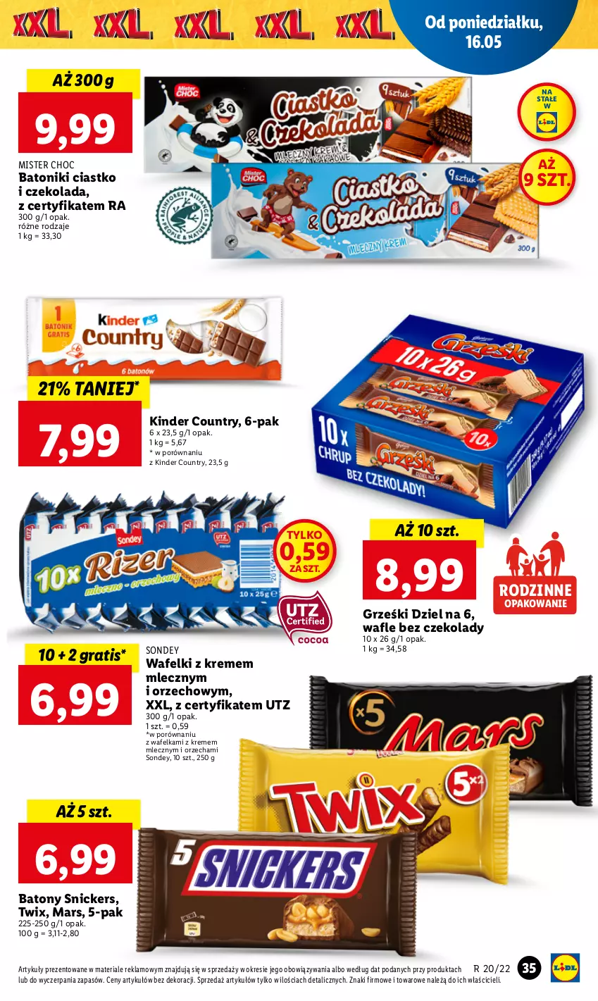 Gazetka promocyjna Lidl - GAZETKA - ważna 16.05 do 18.05.2022 - strona 35 - produkty: Baton, Czekolada, Gra, Grześki, Kinder, Mars, Por, Snickers, Tonik, Twix, Wafle