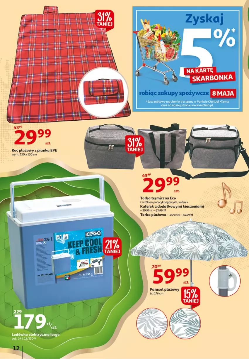 Gazetka promocyjna Auchan - 25 Urodziny – Życzymy wszystkiego kwitnącego - ważna 06.05 do 15.05.2021 - strona 12 - produkty: Koc, Parasol, Por, Torba