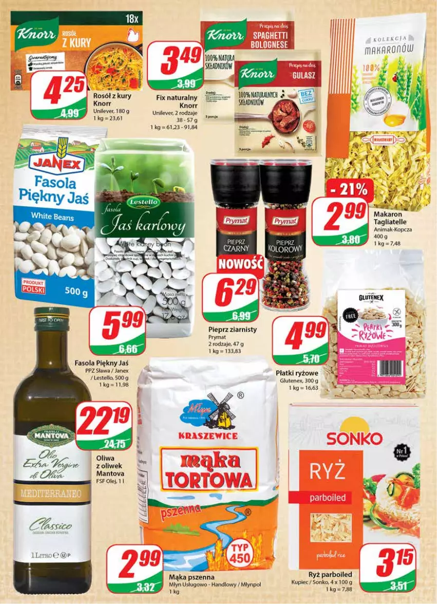 Gazetka promocyjna Dino - Gazetka - ważna 02.03 do 08.03.2022 - strona 6 - produkty: Fa, Fasola, Gin, Knorr, Kupiec, Mąka, Mąka pszenna, Olej, Piec, Pieprz, Płatki ryżowe, Prymat, Rosół, Ryż, Ryż parboiled, Sonko, Tagliatelle, Tenex