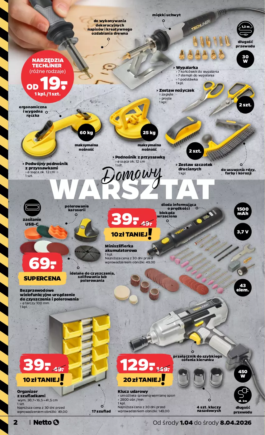 Gazetka promocyjna Netto - Od Środy - ważna 01.04 do 08.04.2026 - strona 3 - produkty: Akumulator, Fa, Klucz udarowy, Noż, Organizer, Ser, Silan, Szlifierka