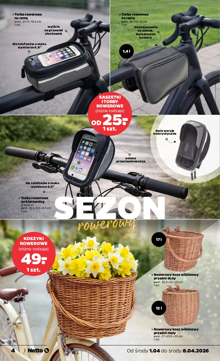 Gazetka promocyjna Netto - Od Środy - ważna 01.04 do 08.04.2026 - strona 5 - produkty: Kosz, Przewód, Rower, Telefon, Torba