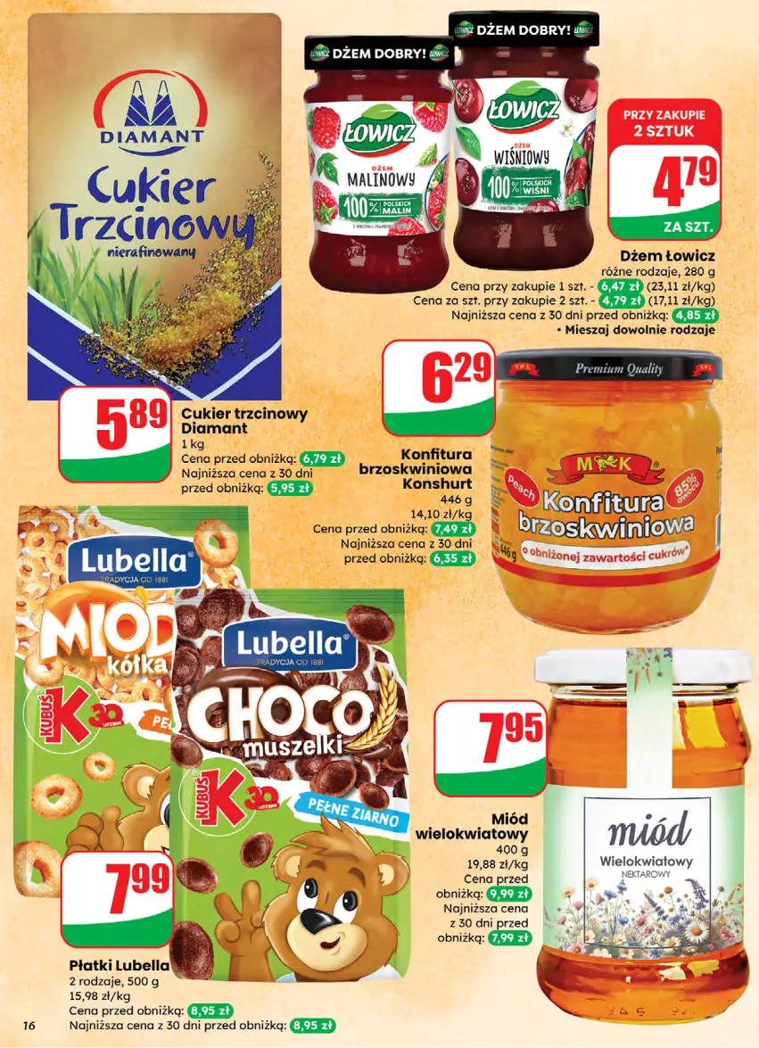 Gazetka promocyjna Dino - Gazetka 05 / 2026 - ważna 28.01 do 03.02.2026 - strona 16 - produkty: Bell, Bella, Cukier, Cukier trzcinowy, Diamant, Dżem, Konfitura, Lubella, Miód, Nektar