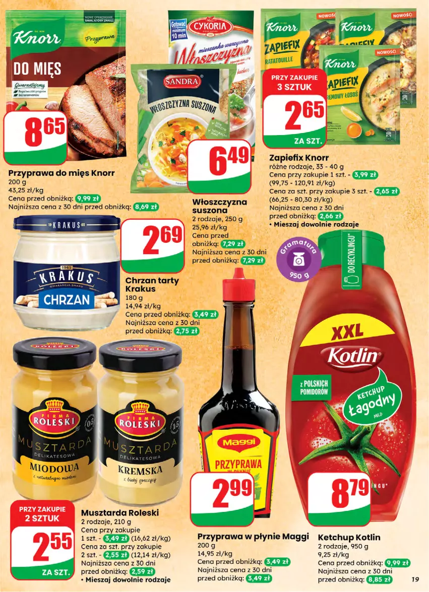 Gazetka promocyjna Dino - Gazetka 05 / 2026 - ważna 28.01 do 03.02.2026 - strona 19 - produkty: Chrzan, Ketchup, Knorr, Kotlin, Krakus, Maggi, Mus, Musztarda, Przyprawa w płynie