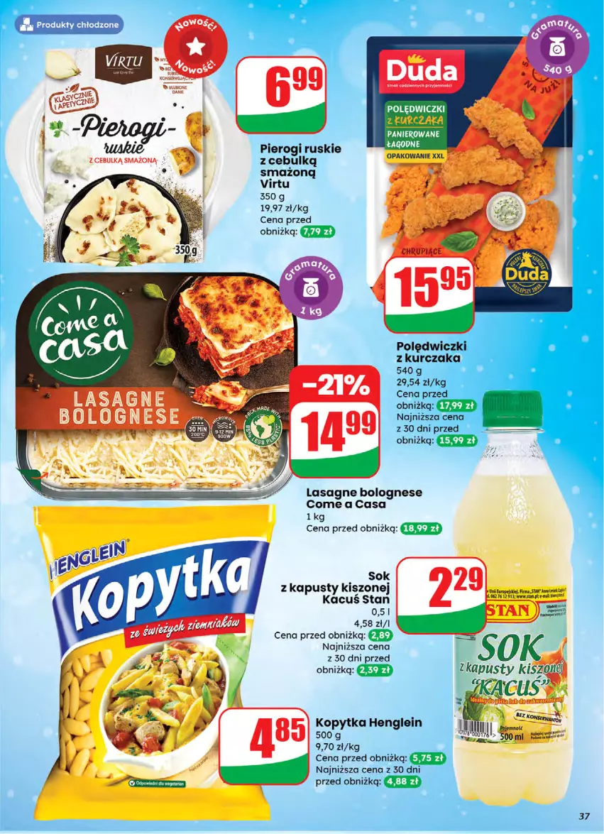 Gazetka promocyjna Dino - Gazetka 05 / 2026 - ważna 28.01 do 03.02.2026 - strona 37 - produkty: Kopytka, Kurczak, Lasagne, Lasagne bolognese, Pierogi, Polędwiczki z kurczaka, Sok, Virtu