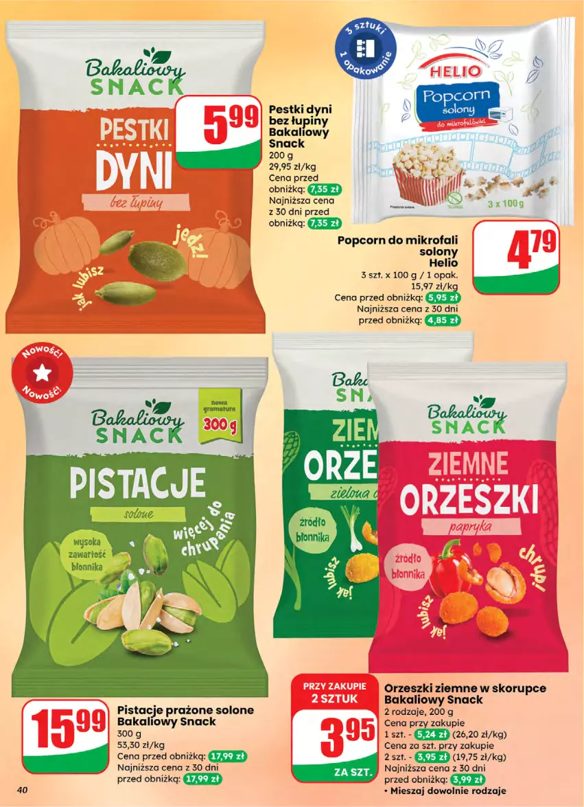 Gazetka promocyjna Dino - Gazetka 05 / 2026 - ważna 28.01 do 03.02.2026 - strona 40 - produkty: Fa, Helio, Orzeszki, Orzeszki ziemne, Pestki dyni, Pistacje, Sok