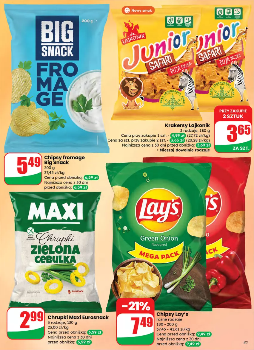 Gazetka promocyjna Dino - Gazetka 05 / 2026 - ważna 28.01 do 03.02.2026 - strona 41 - produkty: Chipsy, Chrupki, Krakersy, Lajkonik, LG