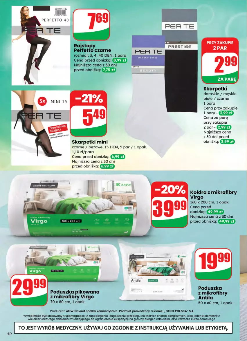 Gazetka promocyjna Dino - Gazetka 05 / 2026 - ważna 28.01 do 03.02.2026 - strona 50 - produkty: Gra, Karp, Kołdra, Kołdra z mikrofibry, Poduszka, Półka, Rajstopy, Skarpetki, Top