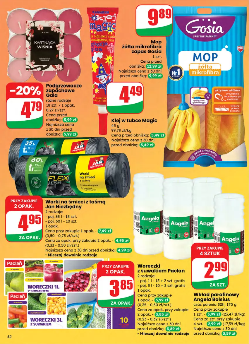 Gazetka promocyjna Dino - Gazetka 05 / 2026 - ważna 28.01 do 03.02.2026 - strona 52 - produkty: Bols, Bolsius, Gala, Gra, Jan Niezbędny, Kawa, Klej, Mop, Podgrzewacze, Por, Worki na śmiec, Worki na śmieci
