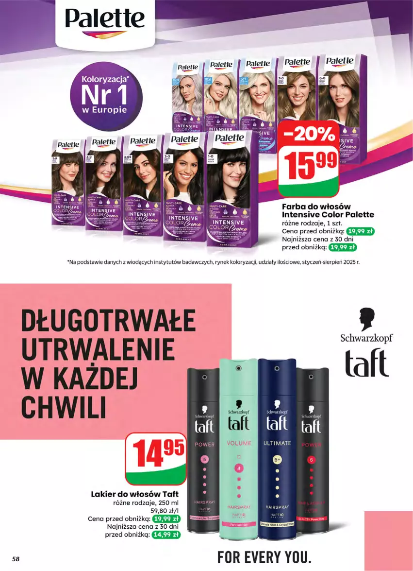 Gazetka promocyjna Dino - Gazetka 05 / 2026 - ważna 28.01 do 03.02.2026 - strona 58 - produkty: Fa, Farba do włosów, Lakier, Lakier do włosów, Palette, Taft