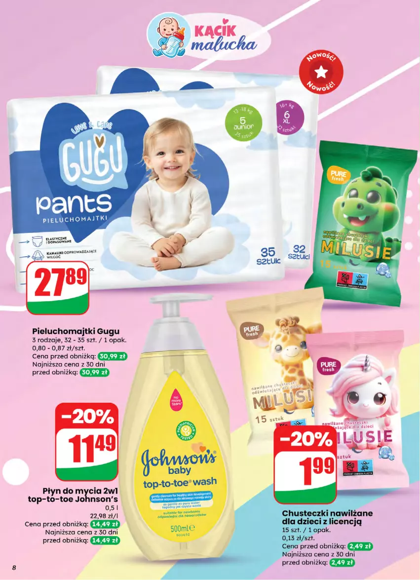 Gazetka promocyjna Dino - Gazetka 05 / 2026 - ważna 28.01 do 03.02.2026 - strona 8 - produkty: Chusteczki, Dzieci, Johnson's, Majtki, Pieluchomajtki