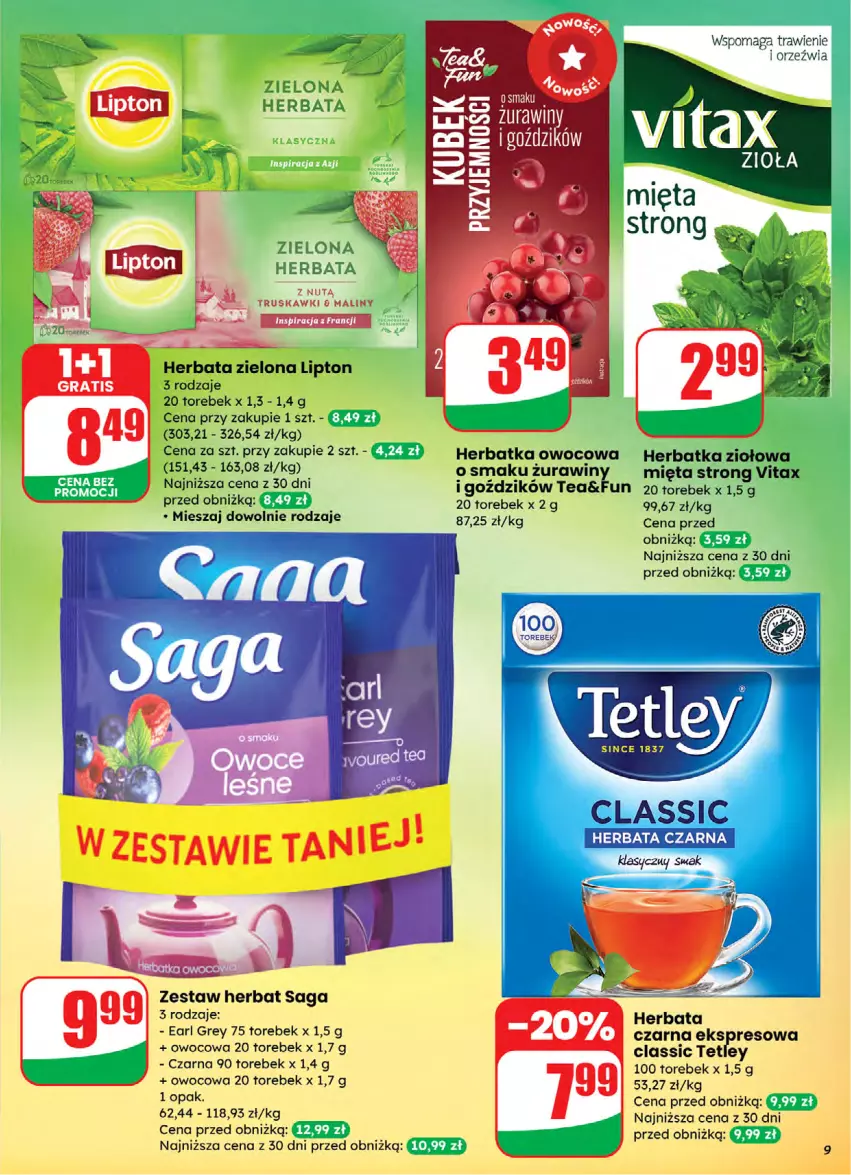 Gazetka promocyjna Dino - Gazetka 05 / 2026 - ważna 28.01 do 03.02.2026 - strona 9 - produkty: Earl Grey, Herbata, Herbata czarna, Lipton, Maliny, Mięta, Saga, Tetley, Truskawki, Vitax