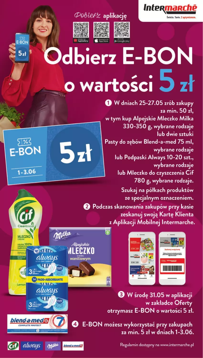 Gazetka promocyjna Intermarche - Gazetka Intermarche - ważna 25.05 do 31.05.2023 - strona 14 - produkty: Always, Blend-a-Med, Cif, Milka, Mleczko, Podpaski, Półka