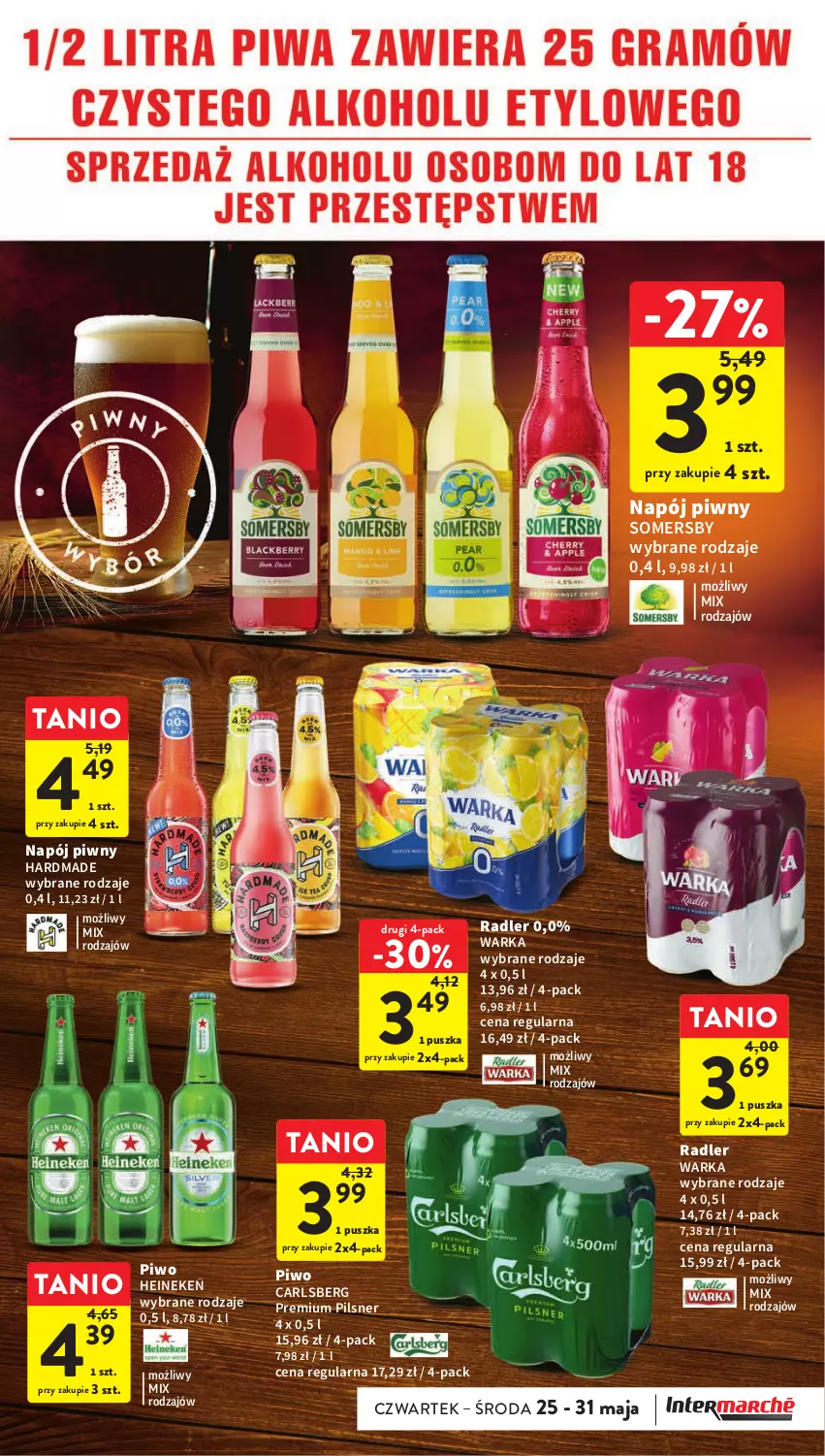 Gazetka promocyjna Intermarche - Gazetka Intermarche - ważna 25.05 do 31.05.2023 - strona 33 - produkty: Carlsberg, Heineken, Napój, Piwo, Radler, Somersby, Warka