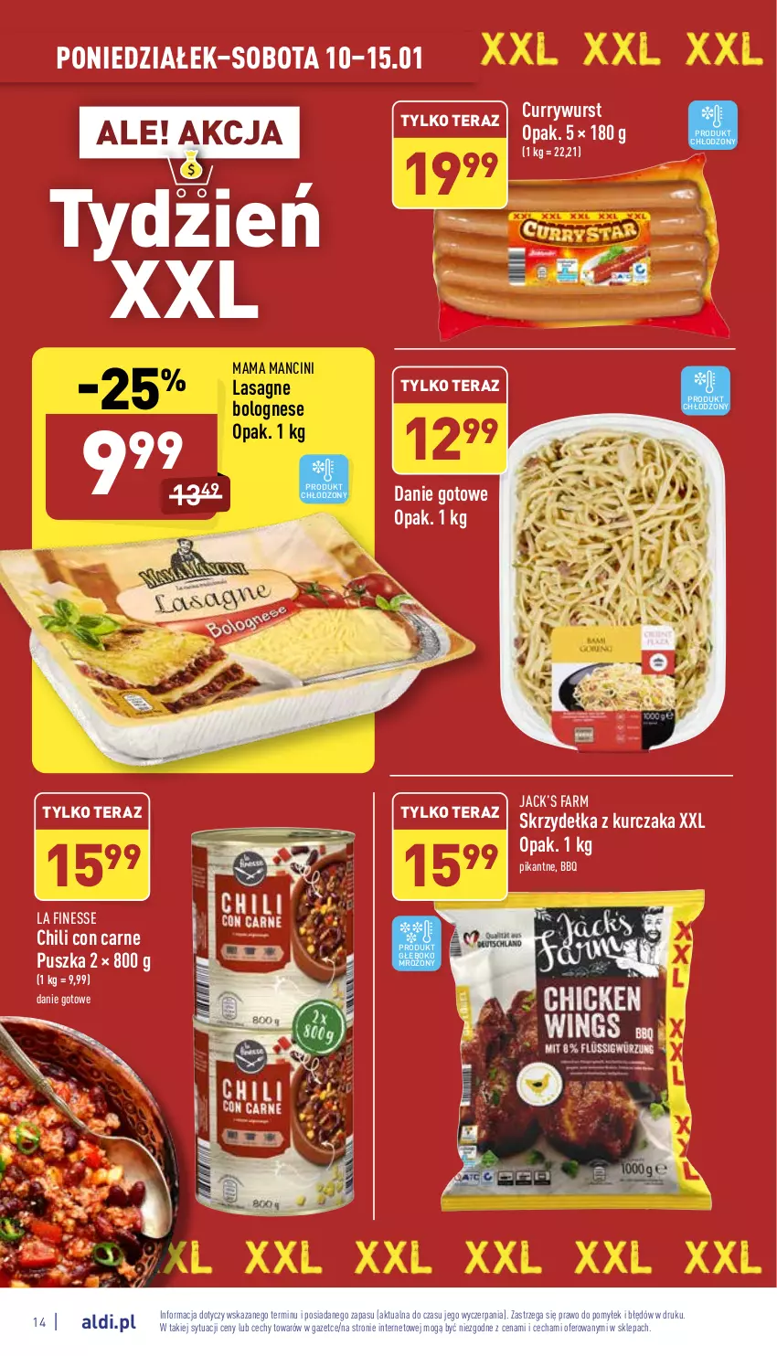 Gazetka promocyjna Aldi - Katalog spożywczy - ważna 10.01 do 15.01.2022 - strona 14 - produkty: Danie gotowe, Fa, Kurczak, Lasagne, Lasagne bolognese, Skrzydełka z kurczaka, Tera