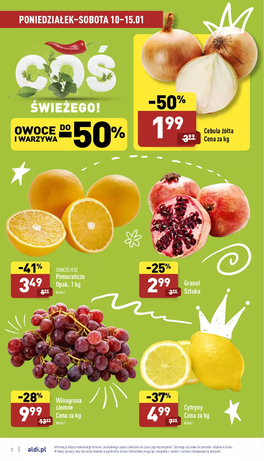 Gazetka promocyjna Aldi - Katalog spożywczy - ważna 10.01 do 15.01.2022 - strona 2 - produkty: Cebula, Cytryny, Gra, Granat, Owoce, Pomarańcze, Warzywa, Wino, Winogrona