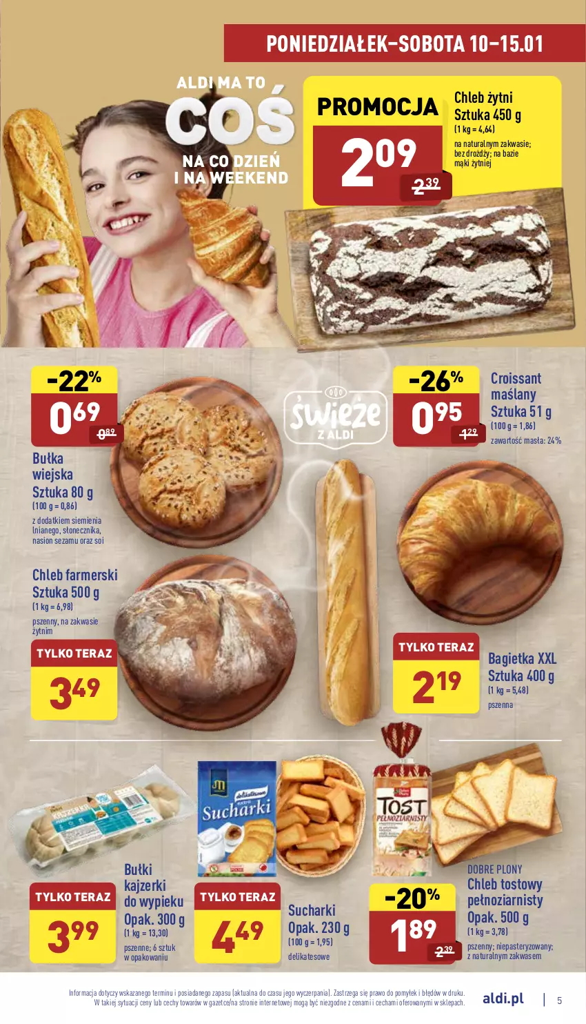 Gazetka promocyjna Aldi - Katalog spożywczy - ważna 10.01 do 15.01.2022 - strona 5 - produkty: Bagietka, Bułka, Chleb, Chleb tostowy, Croissant, Fa, Sezam, Tera