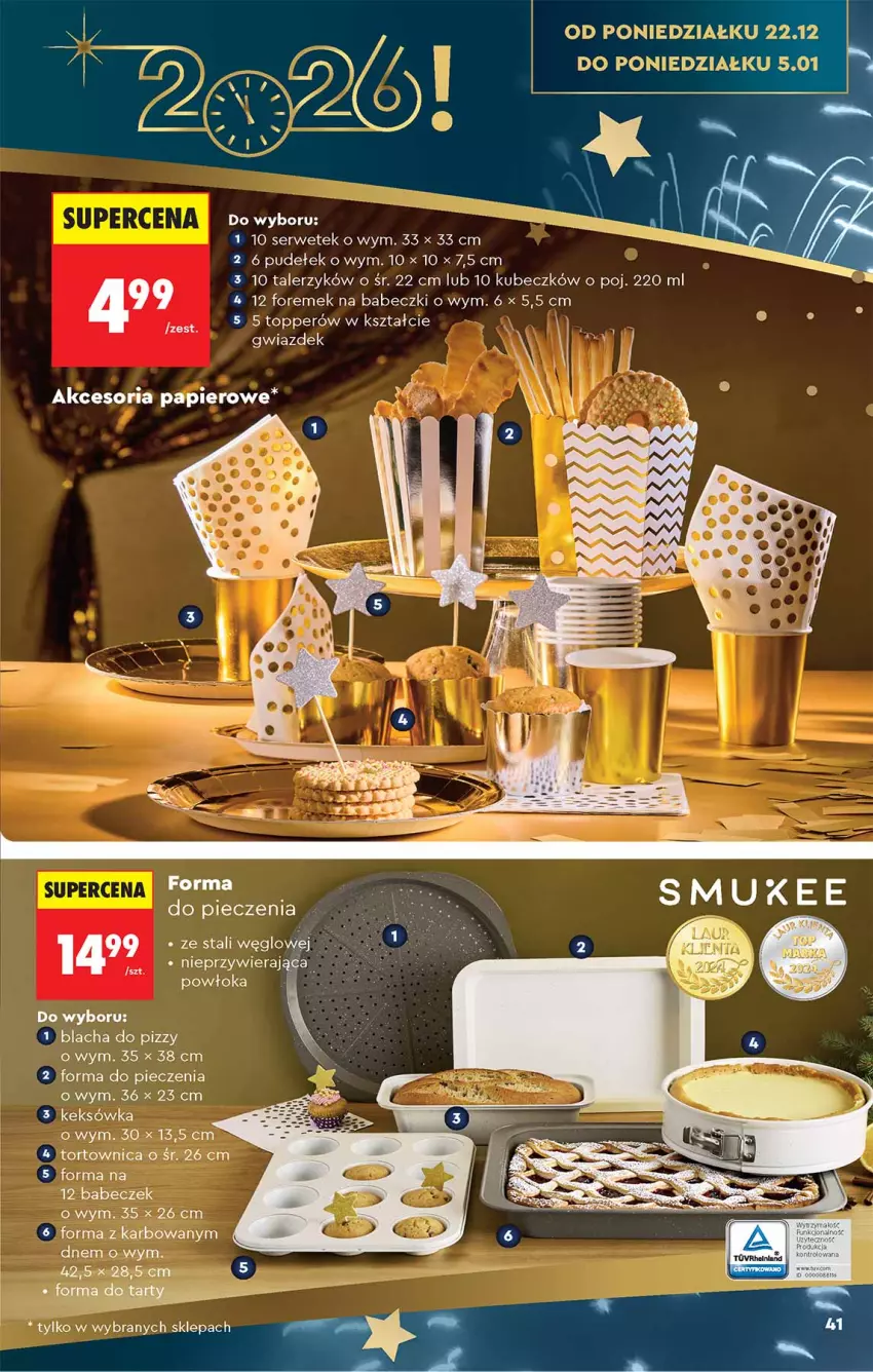 Gazetka promocyjna Biedronka - Okazje Tygodnia - ważna 13.12 do 27.12.2025 - strona 41 - produkty: Babeczki, Forma do pieczenia, Keksówka, Papier, Piec, Ser, Talerz, Talerzyk, Top, Tortownica