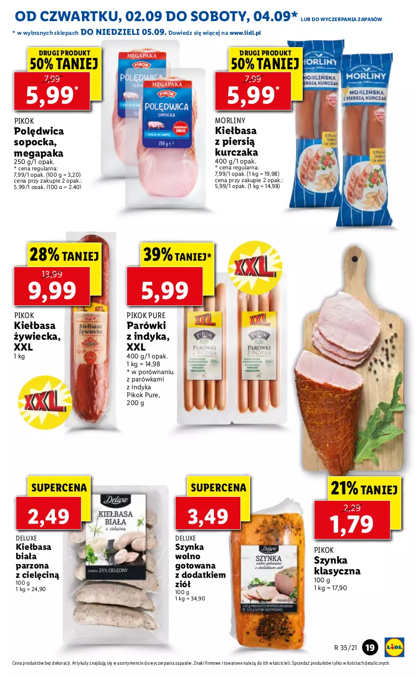 Gazetka promocyjna Lidl - GAZETKA - ważna 02.09 do 05.09.2021 - strona 19 - produkty: Kiełbasa, Kiełbasa biała, Kurczak, Morliny, Parówki, Parówki z indyka, PIKOK, Polędwica, Por, Pur, Szynka