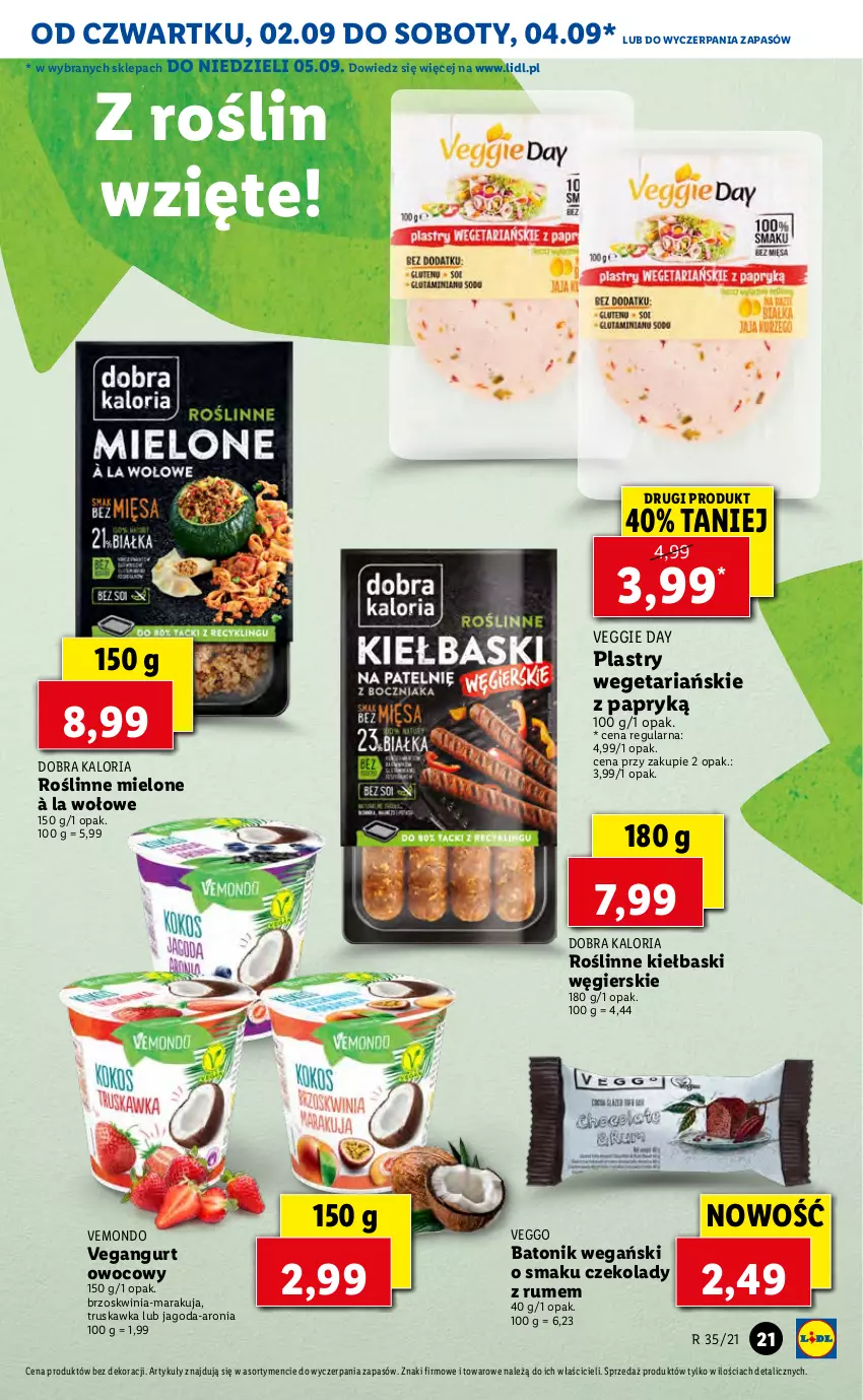 Gazetka promocyjna Lidl - GAZETKA - ważna 02.09 do 05.09.2021 - strona 21 - produkty: Aronia, Baton, Roślinne kiełbaski, Rum, Tonik, Vegangurt