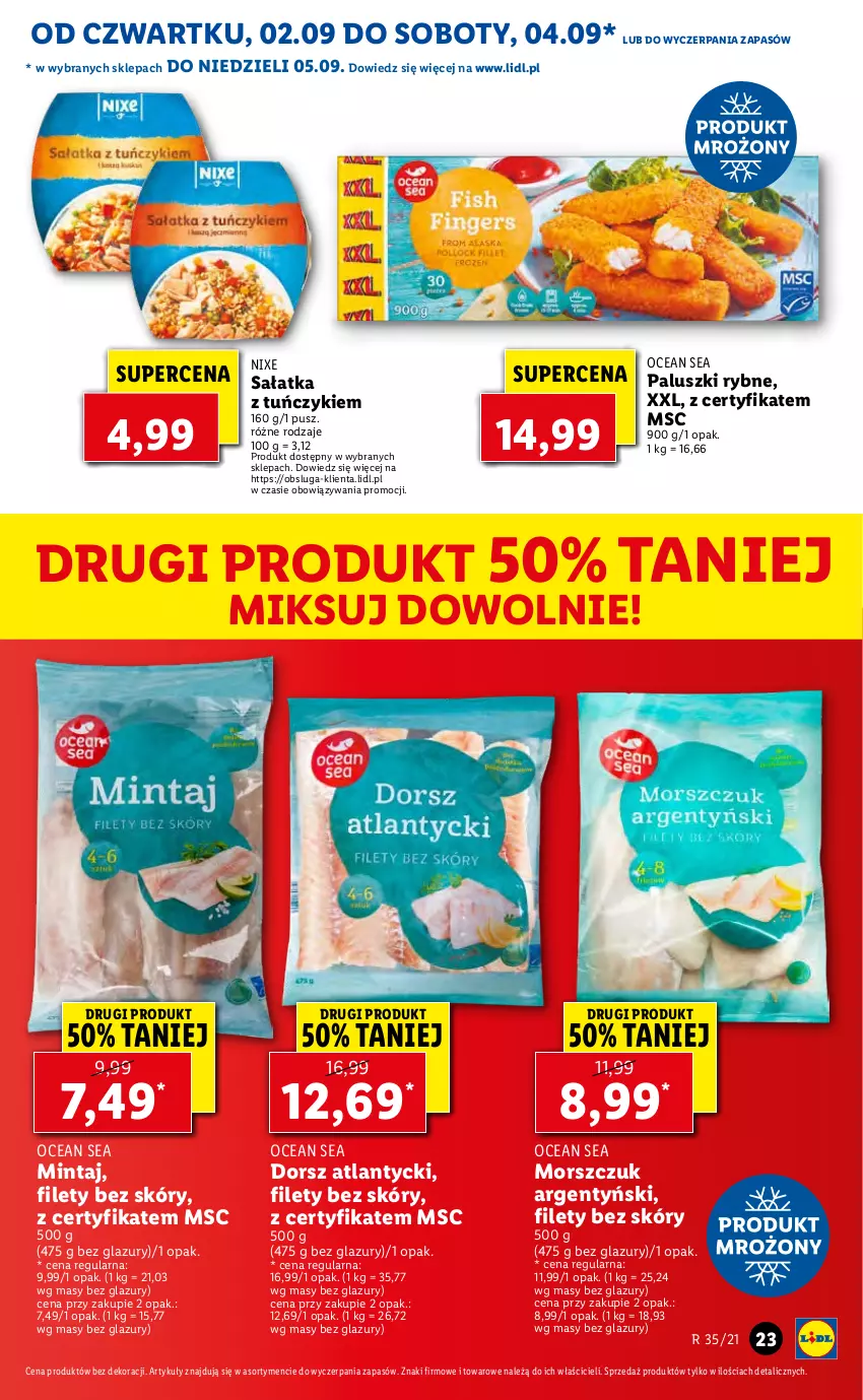 Gazetka promocyjna Lidl - GAZETKA - ważna 02.09 do 05.09.2021 - strona 23 - produkty: Dorsz, Lazur, Mintaj, Paluszki rybne, Sałat, Sałatka, Tuńczyk