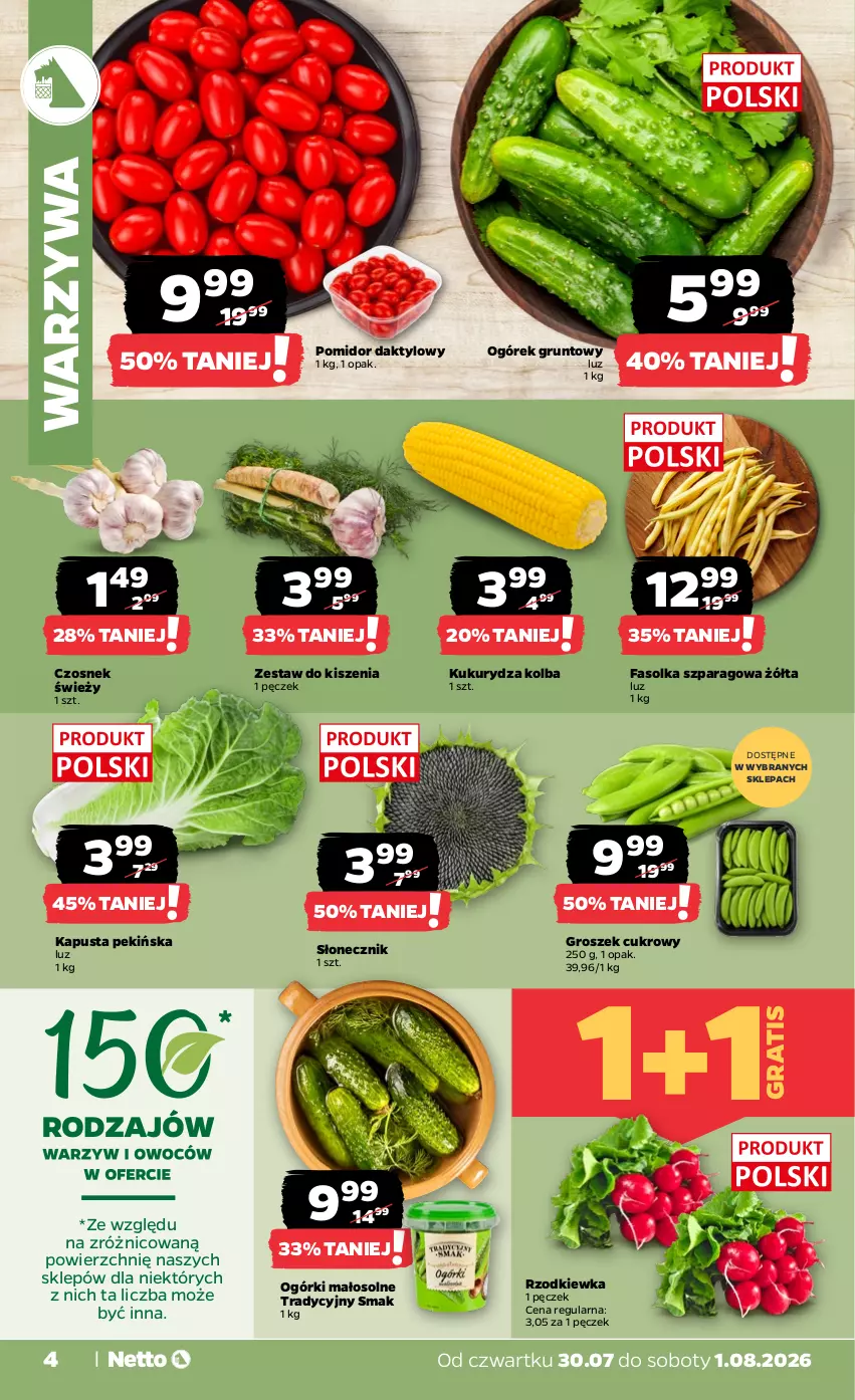 Gazetka promocyjna Netto - Od Czwartku - ważna 30.07 do 01.08.2026 - strona 4 - produkty: Czosnek, Fa, Gra, Groszek, Grunt, Kukurydza, Ogórek, Rzodkiewka, Warzywa